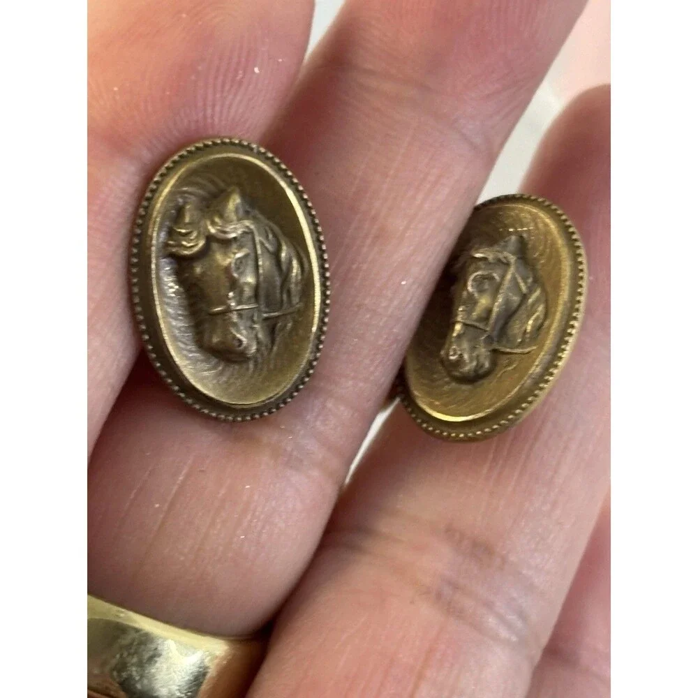 Antique  Horse Gold filled Embossed Equestrian  Victorian Old Cufflinks-7.67 GR